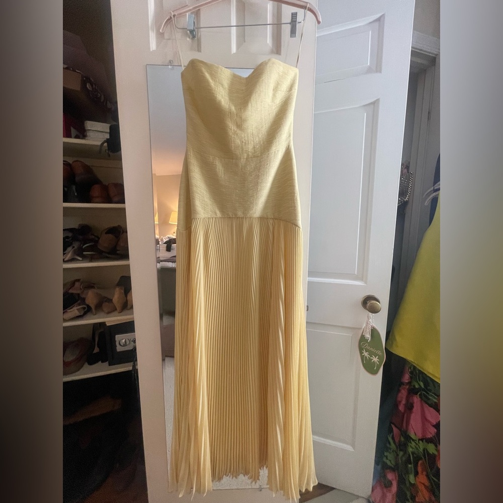 Alexis Strapless Pleated Yellow-Gold Evening Gown - Picture 5 of 13